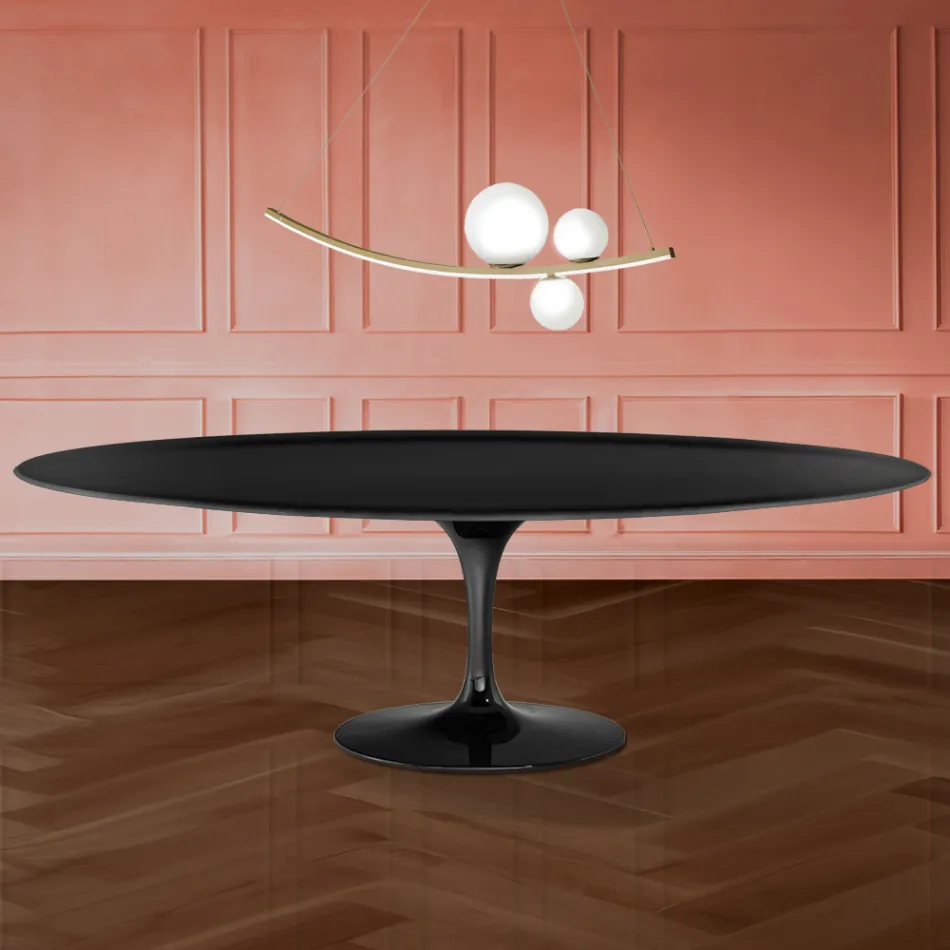 Eero Saarinen Tulip stůl H 74 Oval v tekutém laminátu Vyrobeno v Itálii - Scarlet Viadurini