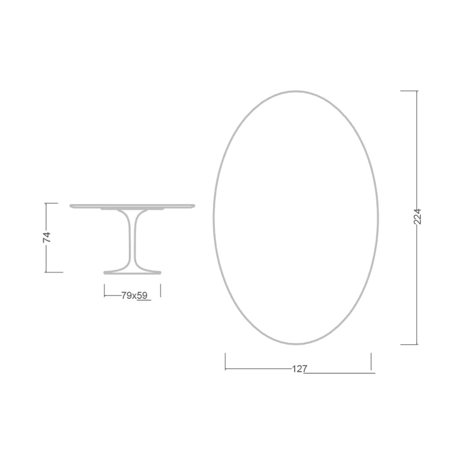 Tulipánový stůl Eero Saarinen H 74 Oval z černého tekutého laminátu Made in Italy - Scarlet Viadurini