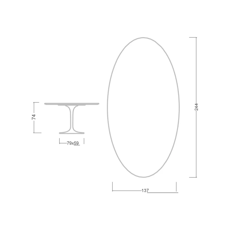Tulipánový stůl Eero Saarinen H 74 Oval z černého tekutého laminátu Made in Italy - Scarlet Viadurini