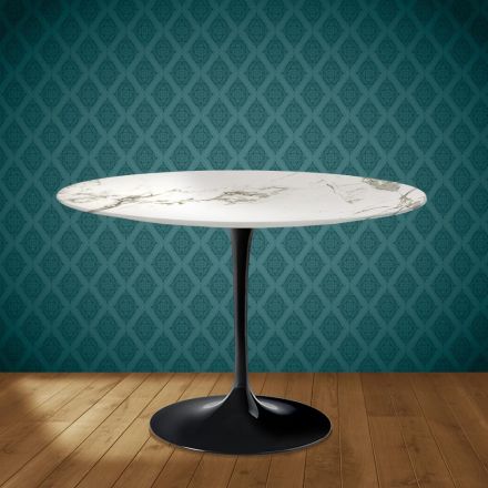Eero Saarinen Tulip stůl H 74 kulatý v keramické Aura 22 vyrobeno v Itálii - Scarlet Viadurini
