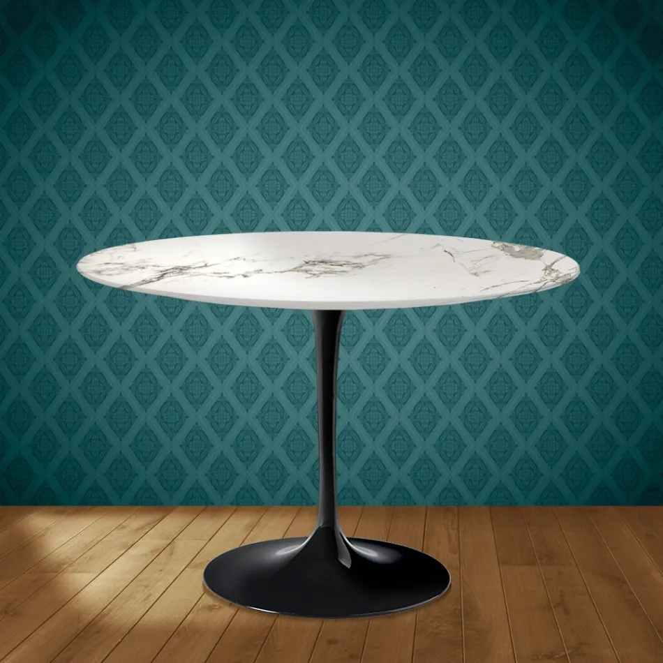 Eero Saarinen Tulip stůl H 74 kulatý v keramické Aura 22 vyrobeno v Itálii - Scarlet Viadurini
