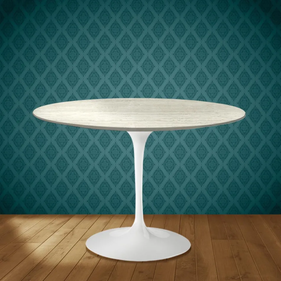Eero Saarinen Tulip stůl H 74 kulatý v keramice Marmorio vyrobený v Itálii - Scarlet Viadurini