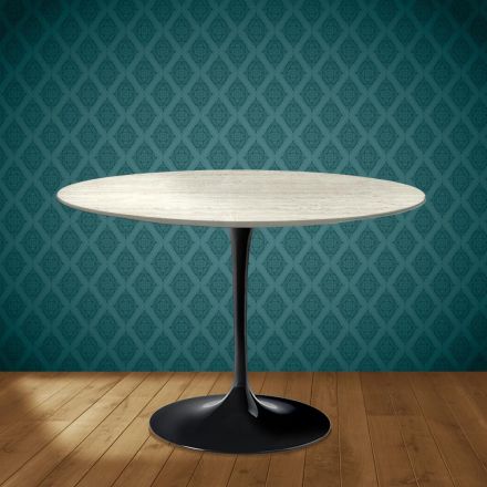Eero Saarinen Tulip stůl H 74 kulatý v keramice Marmorio vyrobený v Itálii - Scarlet Viadurini