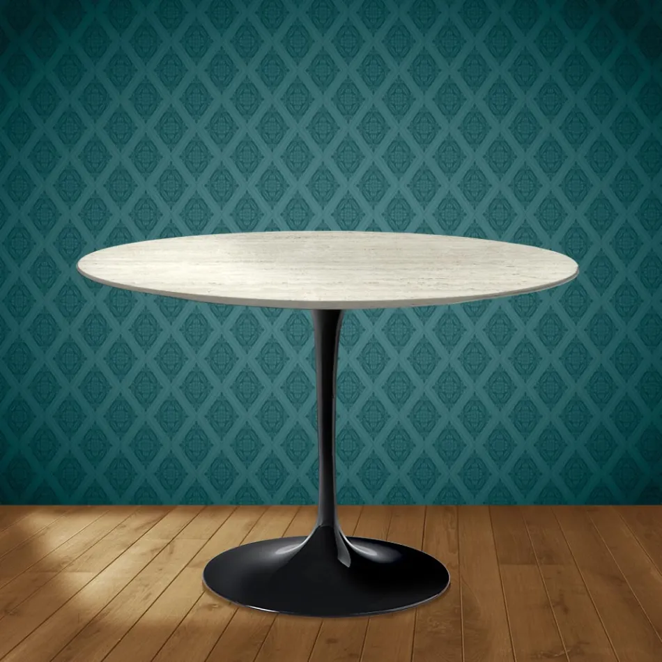 Eero Saarinen Tulip stůl H 74 kulatý v keramice Marmorio vyrobený v Itálii - Scarlet Viadurini
