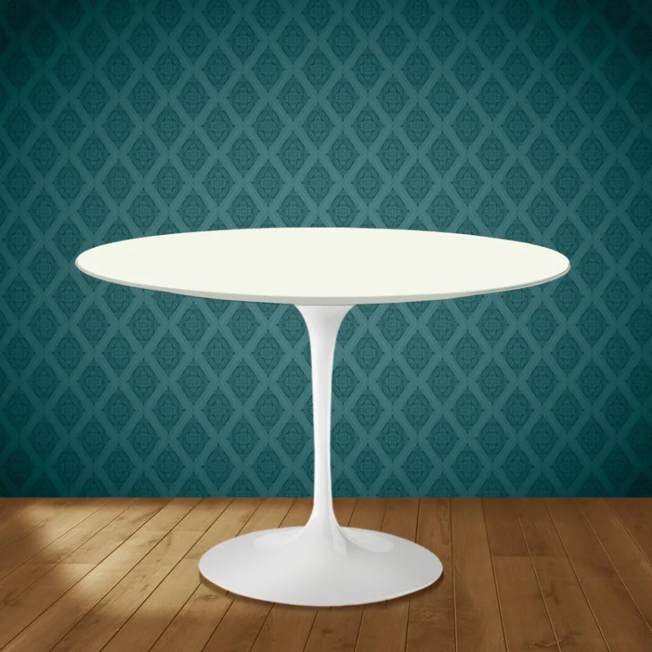 Eero Saarinen Tulip stolek H 74 kulatý z keramiky Moonè vyrobený v Itálii - Scarlet Viadurini
