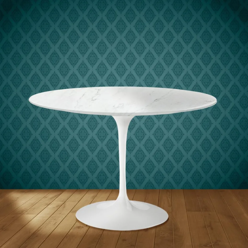 Eero Saarinen Tulip stůl H 74 kulatý v keramice Salina vyrobený v Itálii - Scarlet Viadurini