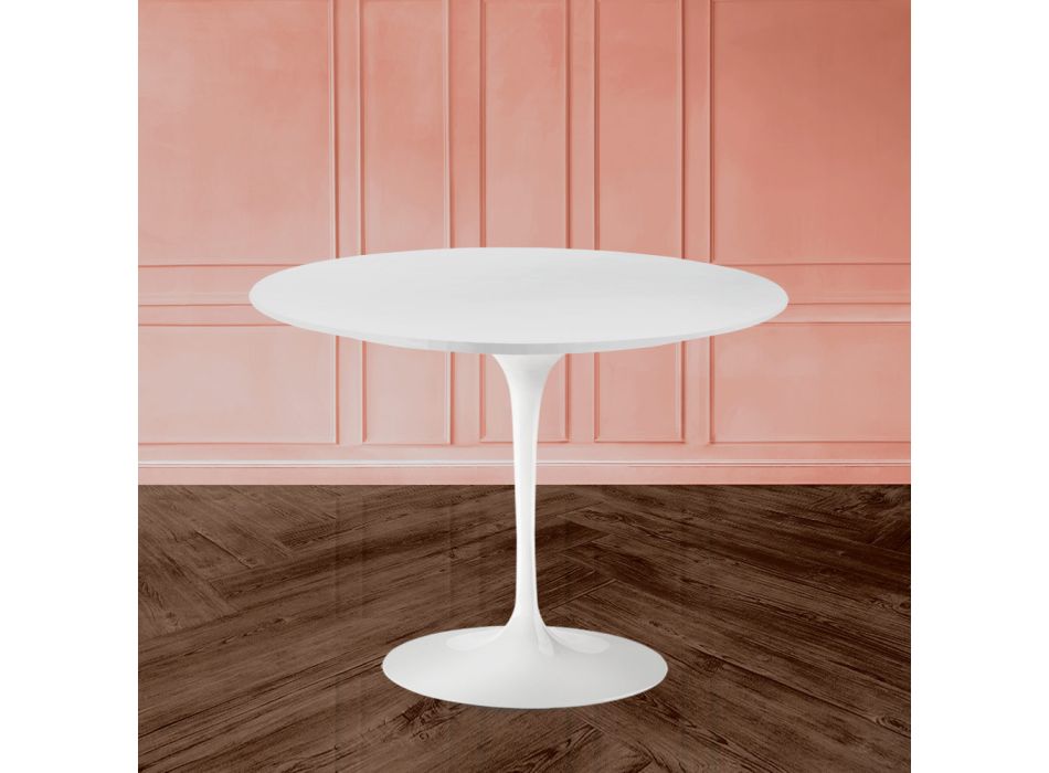 Tulipánový stůl Eero Sarinen H 73 s deskou z bílého tekutého laminátu Made in Italy - Scarlet Viadurini