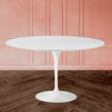Tulipánový stůl Eero Sarinen H 73 Oval v bílém tekutém laminátu Made in Italy - Scarlet Viadurini