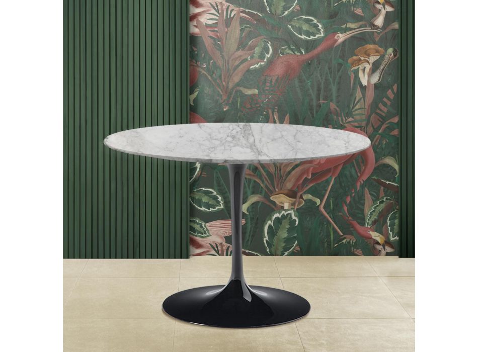 Stůl Tulip Saarinen H 73 s kulatou deskou z mramoru Arabescato Made in Italy Viadurini