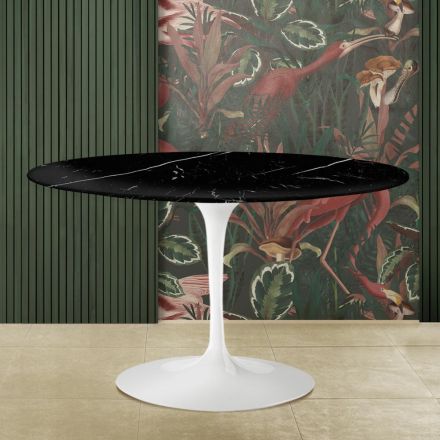 Stůl Tulip Saarinen H 73 s kulatou deskou z černého mramoru Marquinia Made in Italy - Scarlet Viadurini