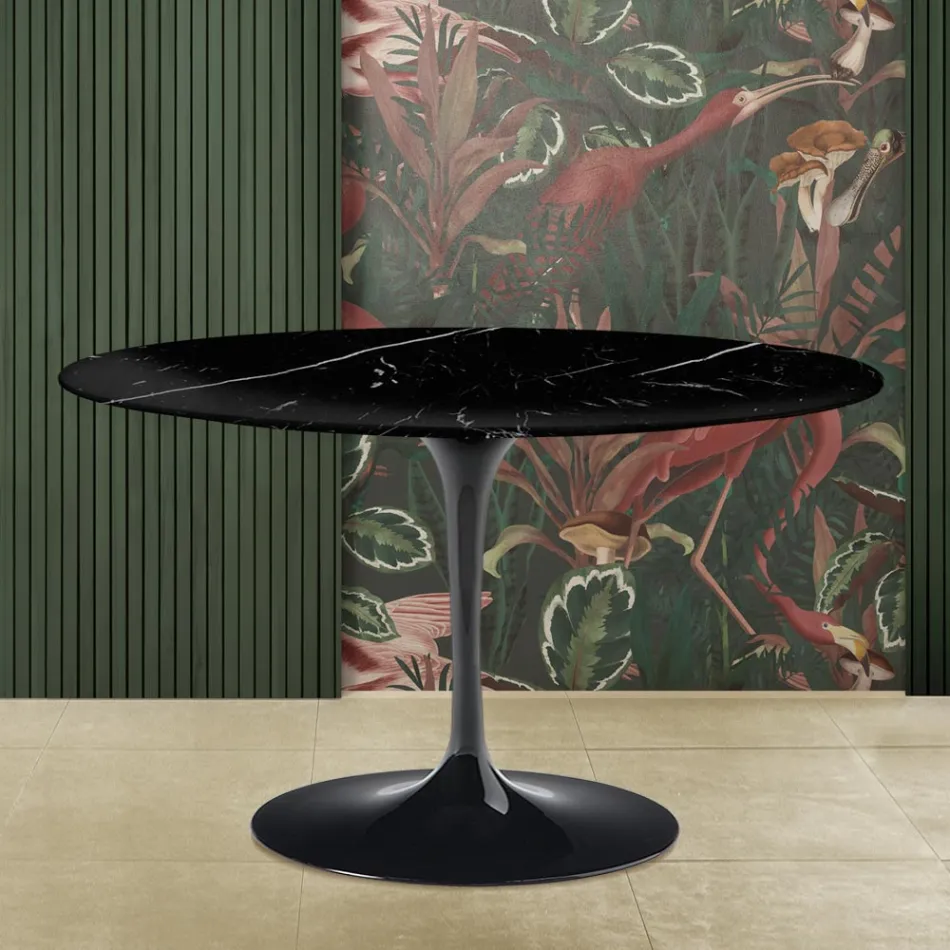 Saarinen Tulip Table H 73 s kulatou deskou z černého mramoru Marquinia Made in Italy - Scarlet Viadurini