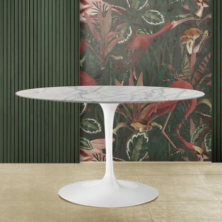 Oválný stůl Tulip Saarinen H 73 z carrarského mramoru Statuarietto Made in Italy - Scarlet Viadurini