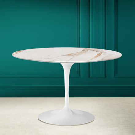 Kulatý stůl Tulipán Saarinen H 73 z keramiky Calacatta Antique White Viadurini