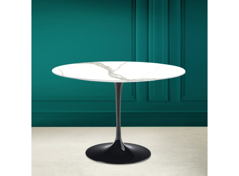 Kulatý stůl Tulip Saarinen H 73 z keramiky Calacatta Michelangelo Viadurini