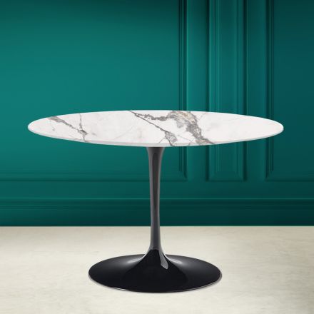 Kulatý stůl Tulip Saarinen H 73 z neviditelné výběrové keramiky Made in Italy - Scarlet Viadurini