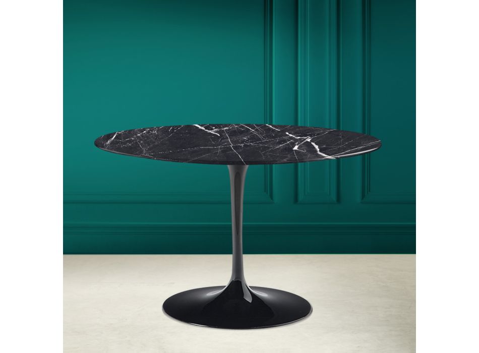 Tulipánový stolek Saarinen H 73 Kulatý z keramiky Marquinia Made in Italy - Scarlet Viadurini
