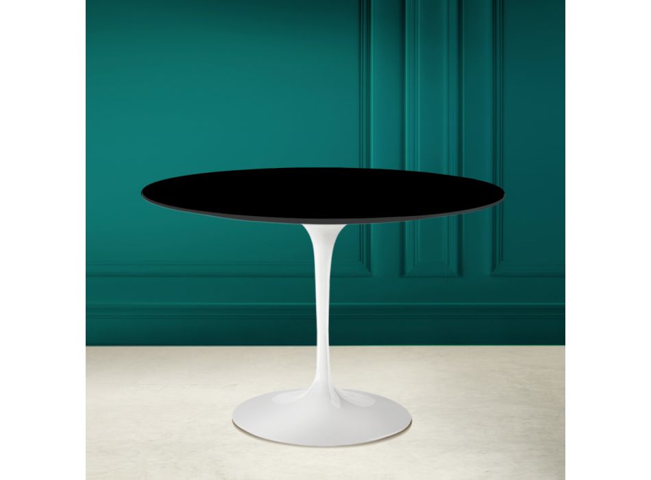 Kulatý stůl Tulip Saarinen H 73 v absolutně černé keramice Made in Italy - Scarlet Viadurini