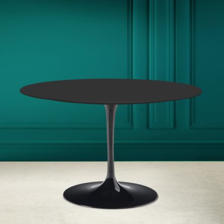 Tulipánový stůl Saarinen H 73 Kulatý v měkké černé keramice Made in Italy - Scarlet Viadurini