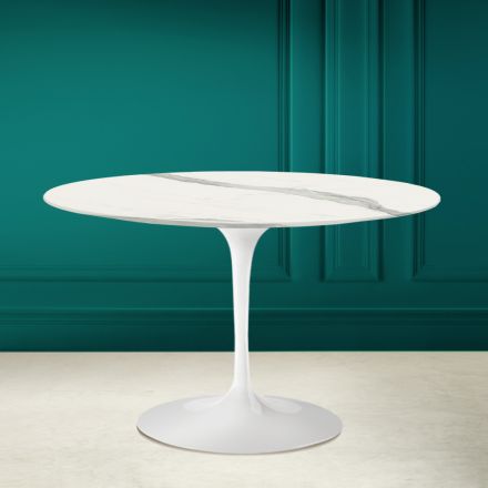 Tulipánový stolek Saarinen H 73 Kulatý celožilový sochařská keramika Made in Italy - Scarlet Viadurini