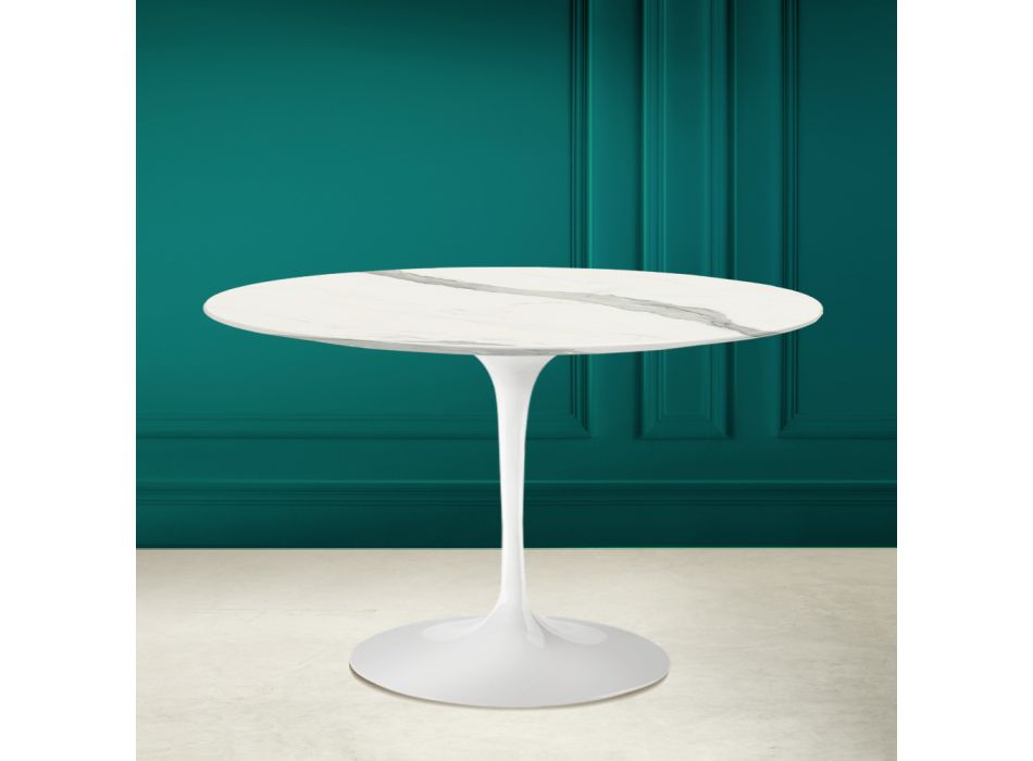 Tulipánový stolek Saarinen H 73 Kulatý celožilový sochařská keramika Made in Italy - Scarlet Viadurini
