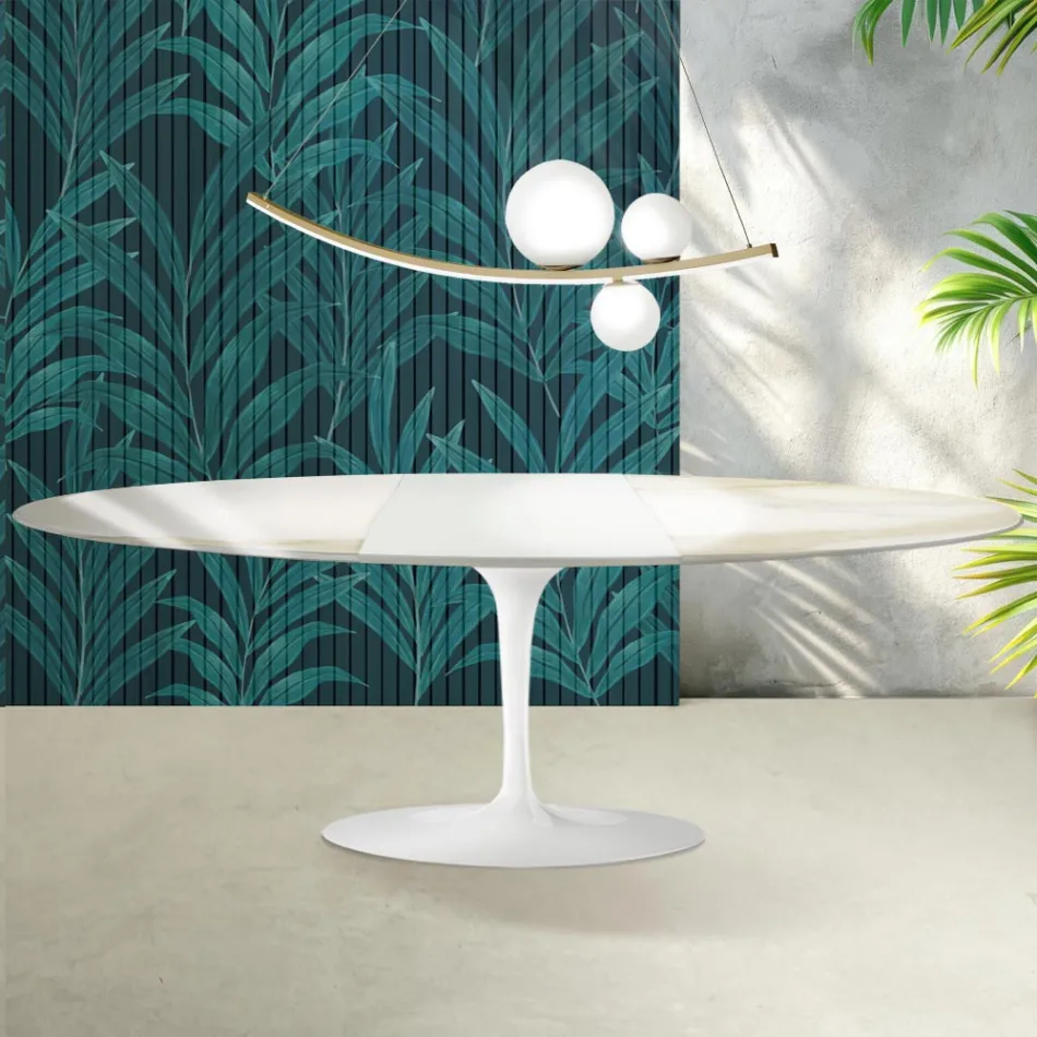 Rozkládací stůl Saarinen Tulip V 74 cm, keramika Florim Calacatta Gold Gloss - Scarlet Viadurini