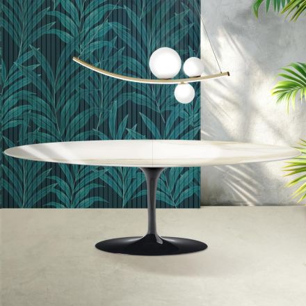 Rozkládací stůl Saarinen Tulip V 74 cm, keramika Florim Calacatta Gold Gloss - Scarlet Viadurini