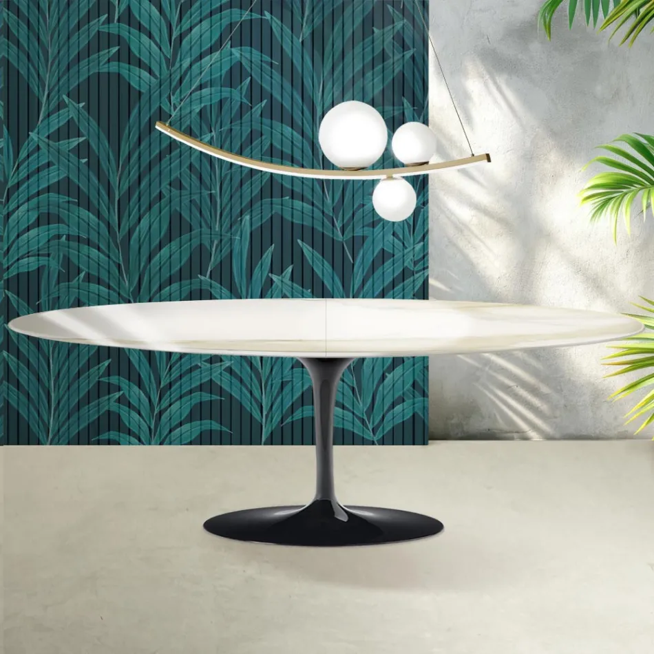 Rozkládací stůl Saarinen Tulip V 74 cm, keramika Florim Calacatta Gold Gloss - Scarlet Viadurini