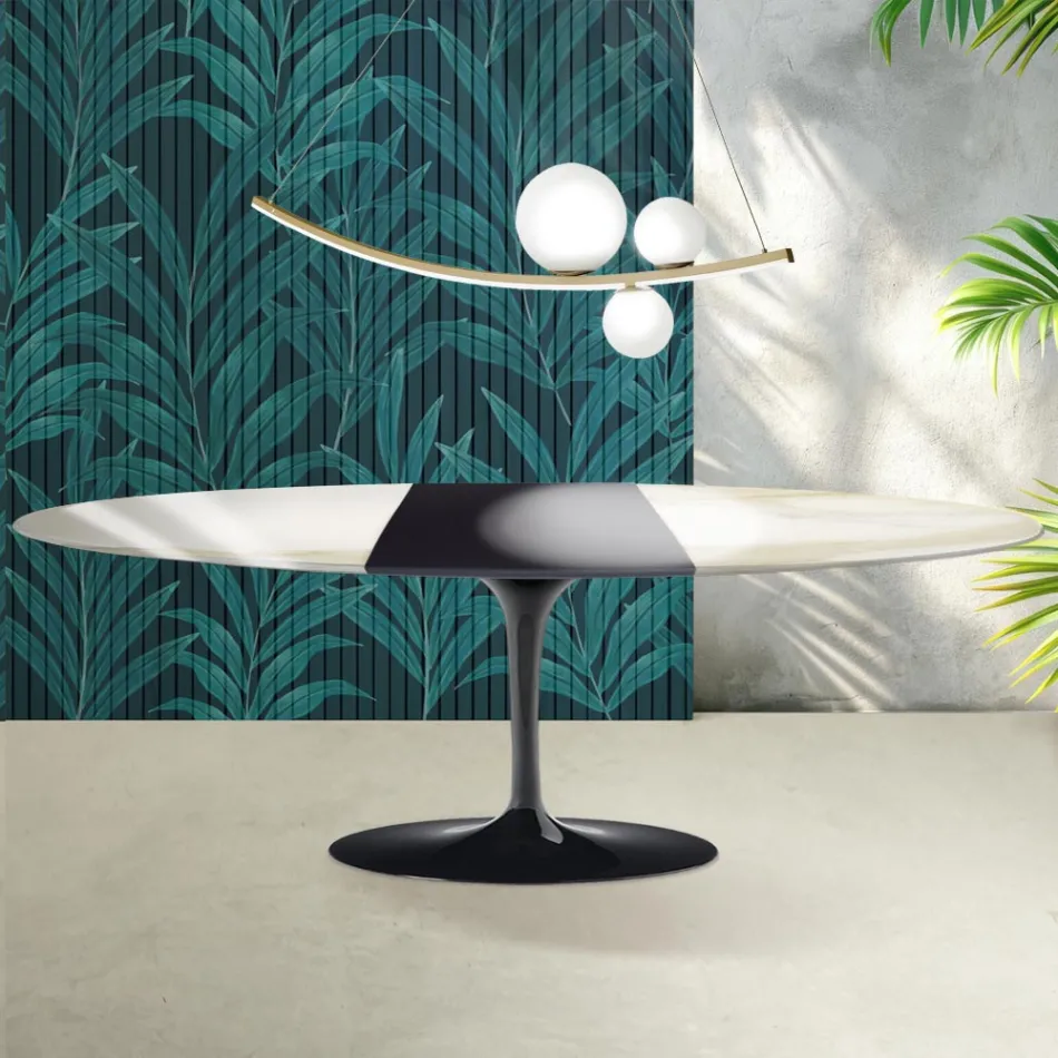 Rozkládací stůl Saarinen Tulip V 74 cm, keramika Florim Calacatta Gold Gloss - Scarlet Viadurini