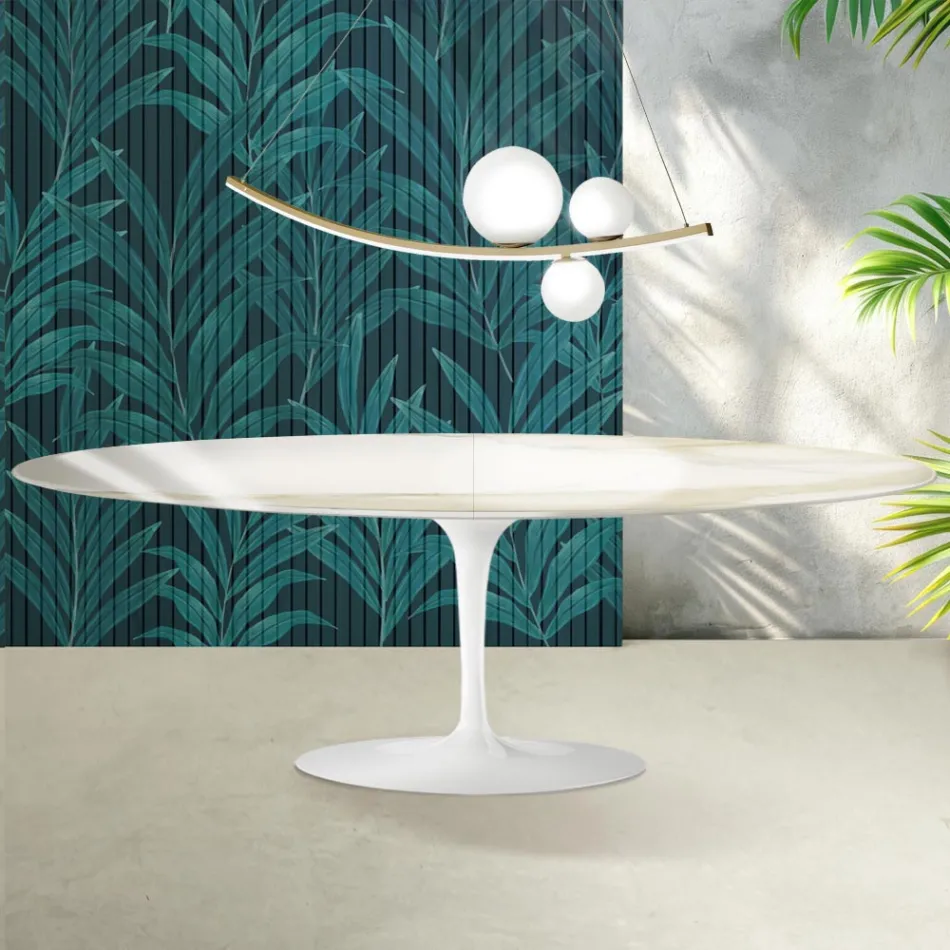 Rozkládací stůl Saarinen Tulip V 74 cm, keramika Florim Calacatta Gold Gloss - Scarlet Viadurini