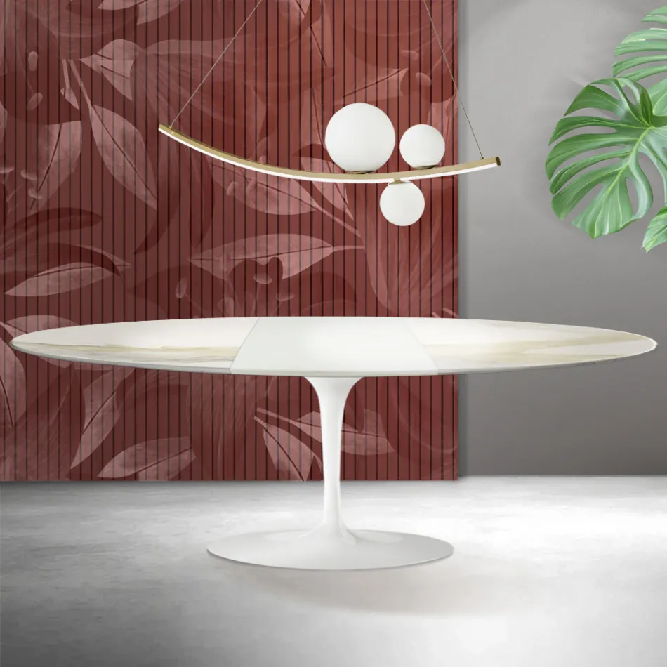 Rozkládací stůl Saarinen Tulip V 74 cm, keramika Florim Calacatta Gold Matt - Scarlet Viadurini