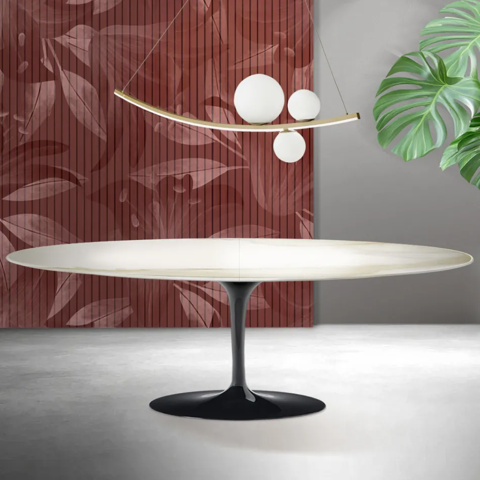 Rozkládací stůl Saarinen Tulip V 74 cm, keramika Florim Calacatta Gold Matt - Scarlet Viadurini