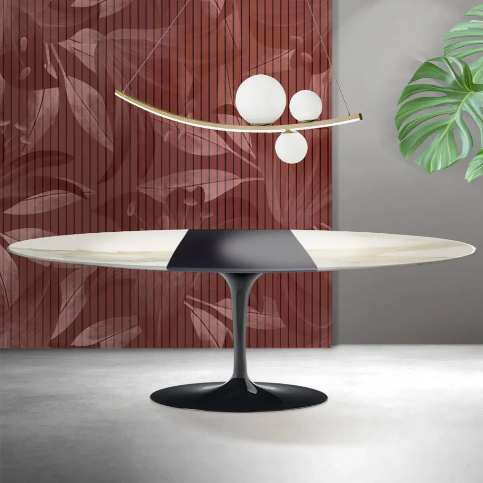 Rozkládací stůl Saarinen Tulip V 74 cm, keramika Florim Calacatta Gold Matt - Scarlet Viadurini