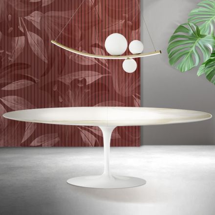 Rozkládací stůl Saarinen Tulip V 74 cm, keramika Florim Calacatta Gold Matt - Scarlet Viadurini