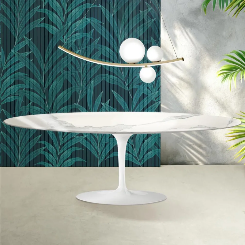 Rozkládací stůl Saarinen Tulip V 74 cm, Florim Statuario, lesklá keramika - šarlatová Viadurini
