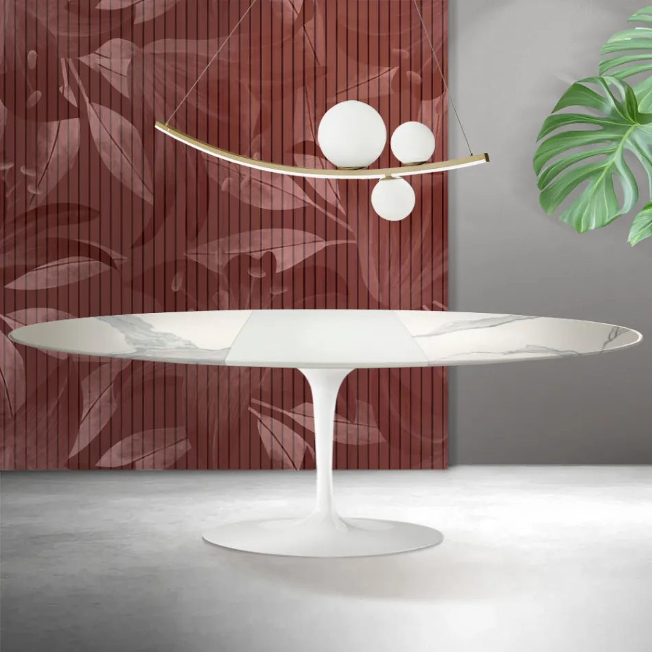 Rozkládací stůl Saarinen Tulip V 74 cm, keramika Florim Statuario matná - šarlatová Viadurini
