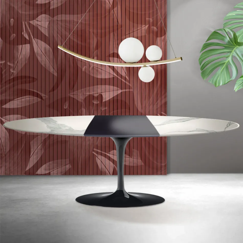 Rozkládací stůl Saarinen Tulip V 74 cm, keramika Florim Statuario matná - šarlatová Viadurini