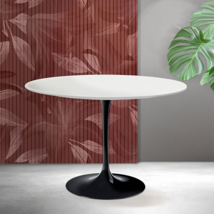 Tulipánový stůl Saarinen V 74 cm v matně bílé barvě, keramika Florim - šarlatová Viadurini