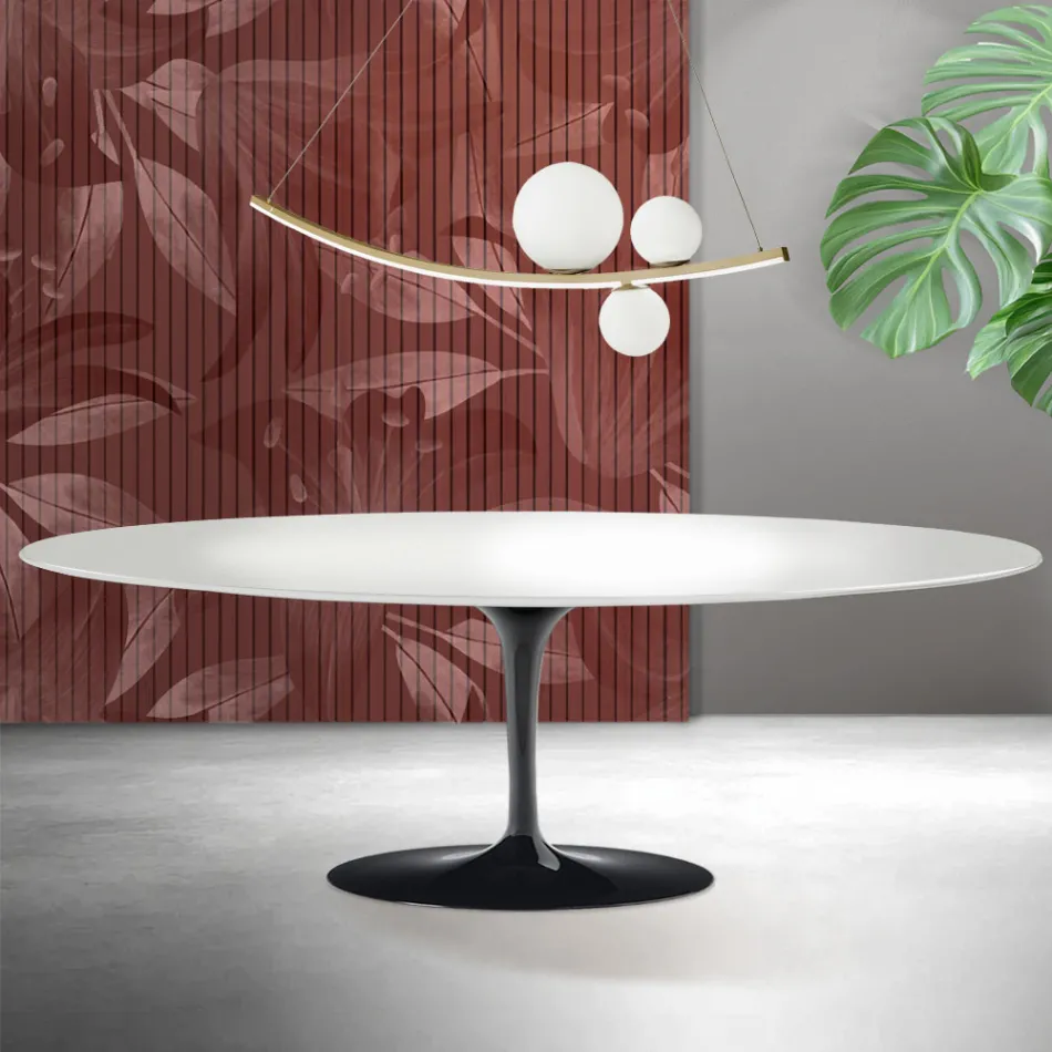 Tulipánový stůl Saarinen V 74 cm z bílé keramiky Florim - šarlatový Viadurini
