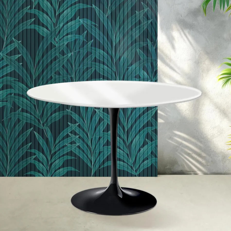 Tulipánový stůl Saarinen V 74 cm v lesklé bílé keramice Florim - Scarlet Viadurini