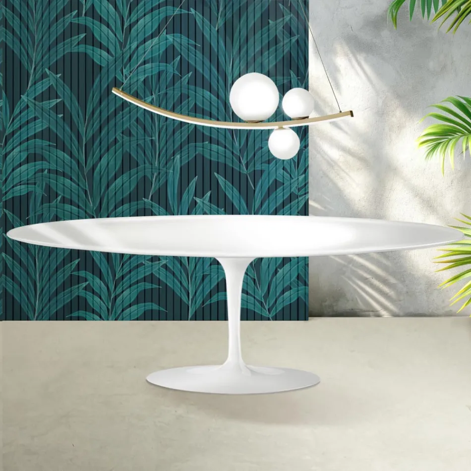 Tulipánový stůl Saarinen V 74 cm v lesklé bílé keramice Florim - Scarlet Viadurini
