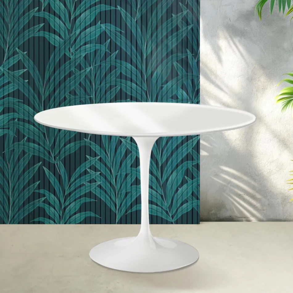 Tulipánový stůl Saarinen V 74 cm v lesklé bílé keramice Florim - Scarlet Viadurini