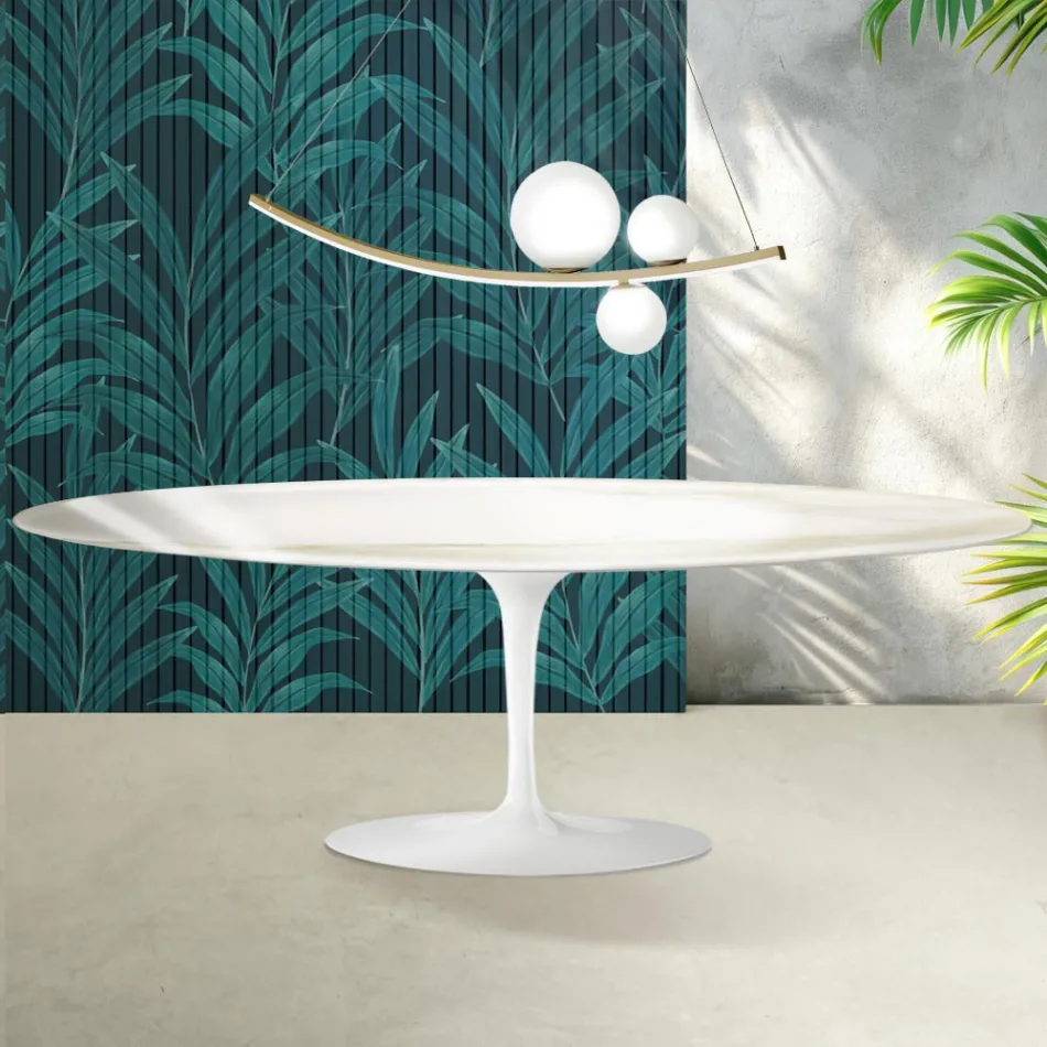 Tulipánový stůl Saarinen V 74 cm, keramika Florim Calacatta Gold Gloss - Scarlet Viadurini
