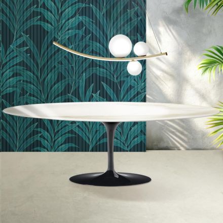 Tulipánový stůl Saarinen V 74 cm, keramika Florim Calacatta Gold Gloss - Scarlet Viadurini