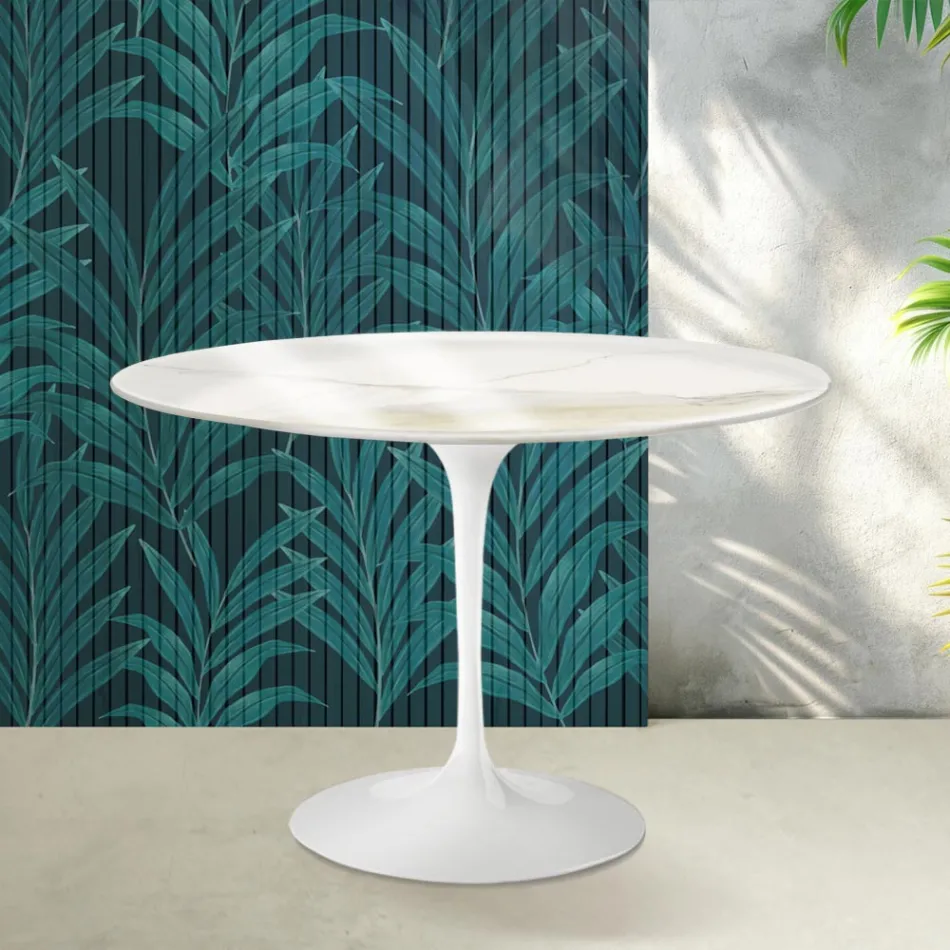 Tulipánový stůl Saarinen V 74 cm, keramika Florim Calacatta Gold Gloss - Scarlet Viadurini