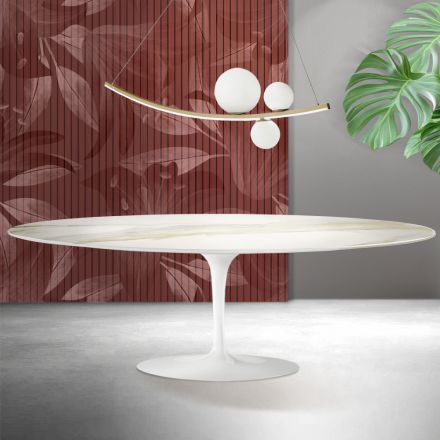 Stůl Saarinen Tulip V 74 cm z keramiky Florim Calacatta Gold Matt - Scarlet Viadurini