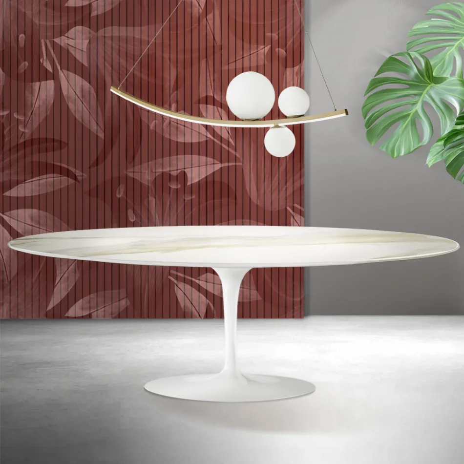 Stůl Saarinen Tulip V 74 cm z keramiky Florim Calacatta Gold Matt - Scarlet Viadurini