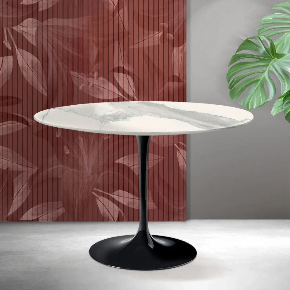 Saarinen Tulip Table H 74 cm v barvě Matt Florim Statuario Ceramica - Scarlet Viadurini