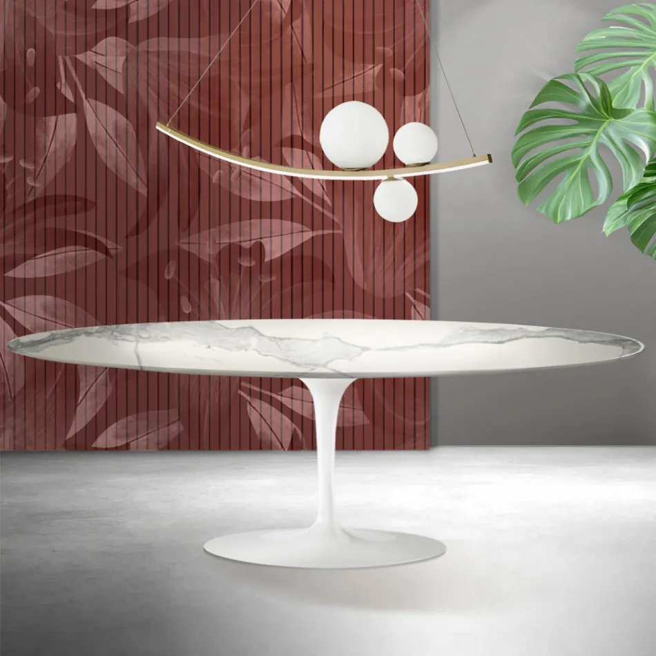 Saarinen Tulip Table H 74 cm v barvě Matt Florim Statuario Ceramica - Scarlet Viadurini