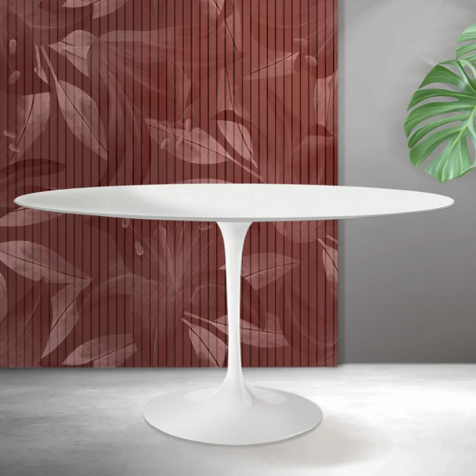 Kulatý stůl Tulip Saarinen V 74 cm, bílá keramika Florim - šarlatová Viadurini