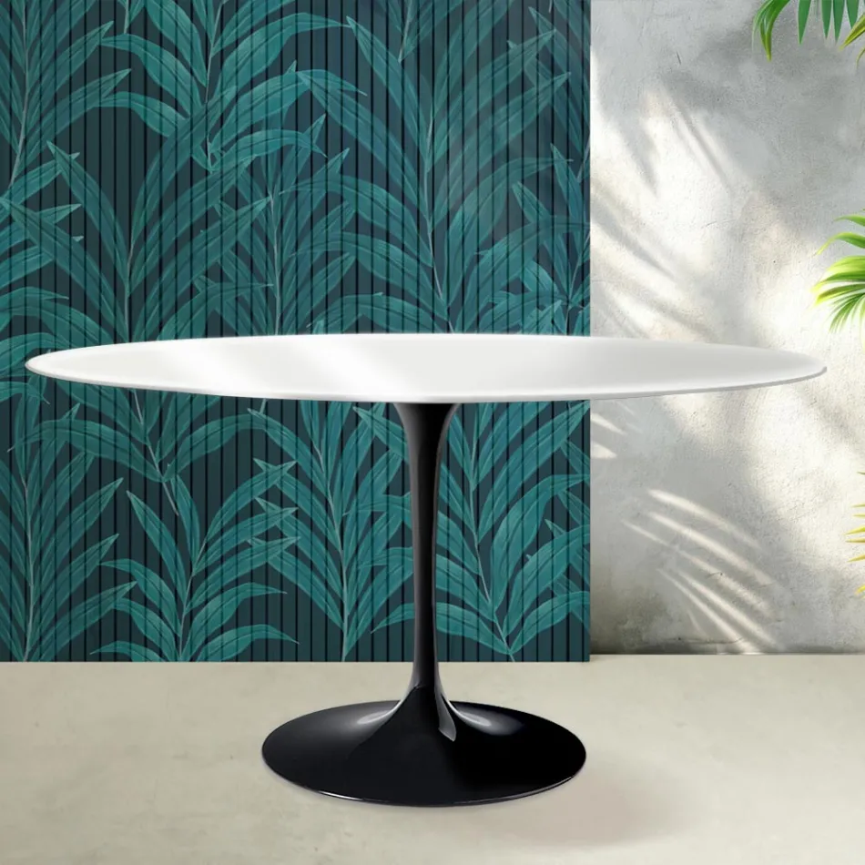 Kulatý tulipánový stůl Saarinen V 74 cm, keramický Florim, leskle bílý - šarlatový Viadurini